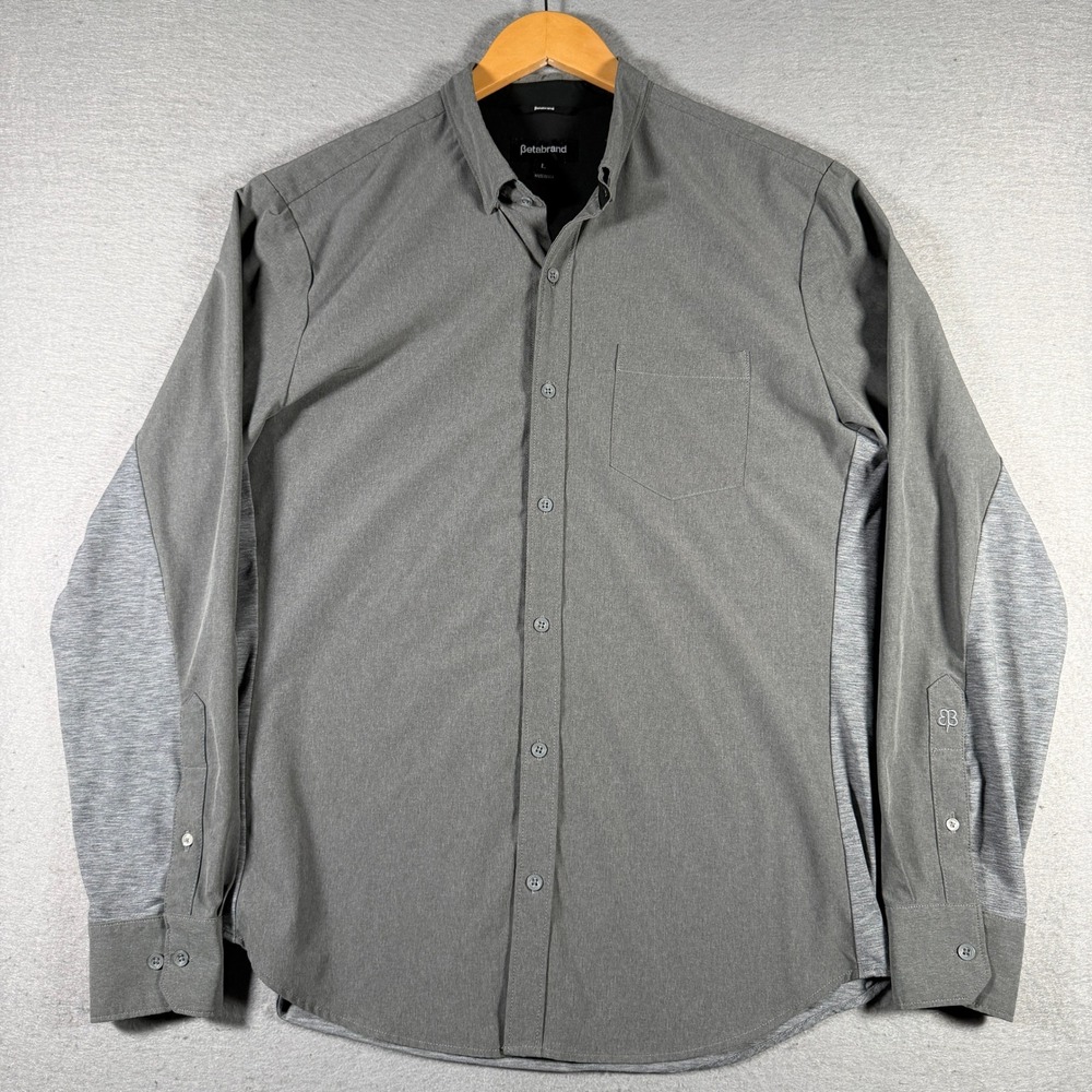 Betabrand Mens Large Grey Performance Stretch Long Sleeve Button Down Shirt USA